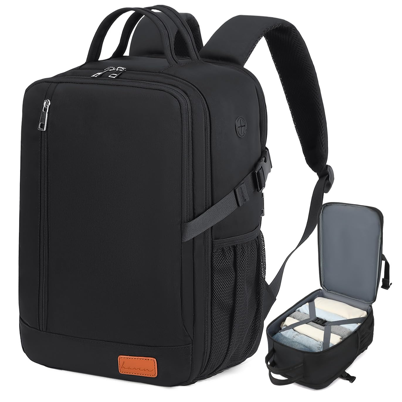 Lossga Cabin Backpack – 40x20x25cm Airline-Approved Underseat Carry-On Bag with Anti-Theft Design & Water Bottle Holder (Black)